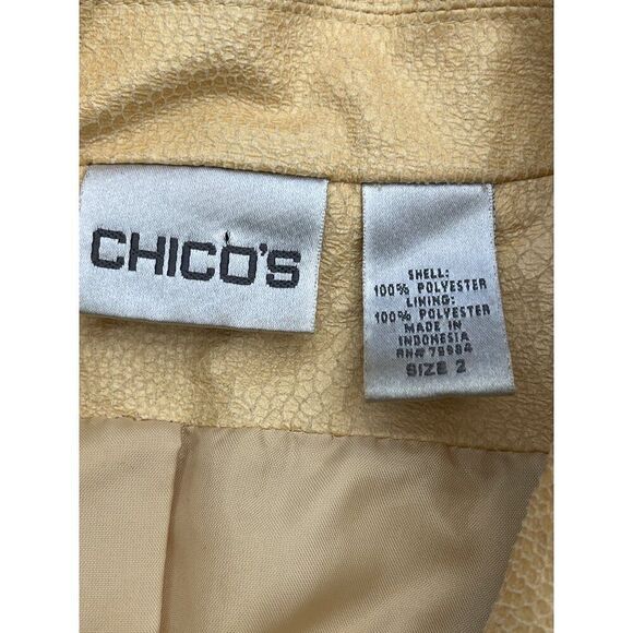 Chico’s Women Yellow Textured Faux Leather Zip Front Blazer Size 2 (12-14) - Picture 7 of 8